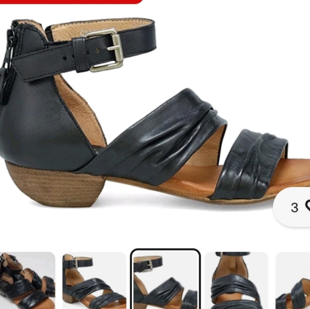 Miz Mooz Cassi Black Leather Strappy Sandals Wide 39 - Picture 11 of 12